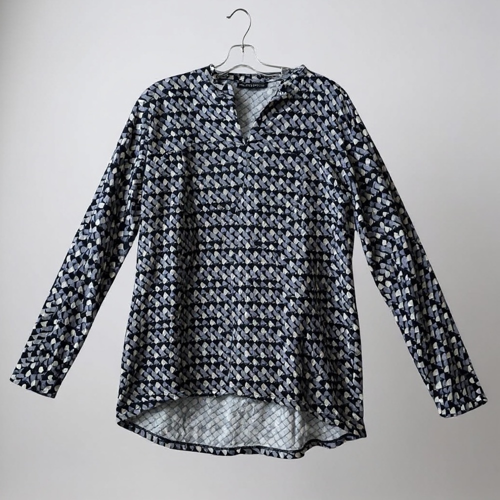 FRANCO MIRABELLI Vintage Y2K 1/4 Zip Graphic Print Jersey Knit Stretch Top Tee M - Picture 2 of 13